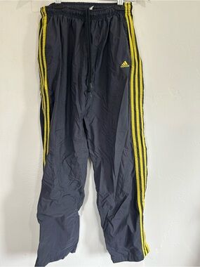 Vintage Y2K Adidas Dark Gray Track Pants with Yellow Side Stripes